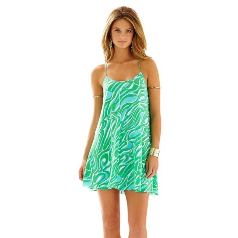 Lily Pulitzer Green Blue Maisy Slip Dress Silk